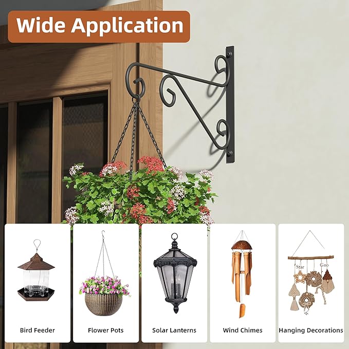 PROWORX 2 Pack 16 Inch Plant Hangers Outdoor Bracket, Indoor Wall Mount Metal Heavy Duty Rust-Resistant Bird Feeder Plant Hooks for Hanging Planters, Flower Baskets, Black
