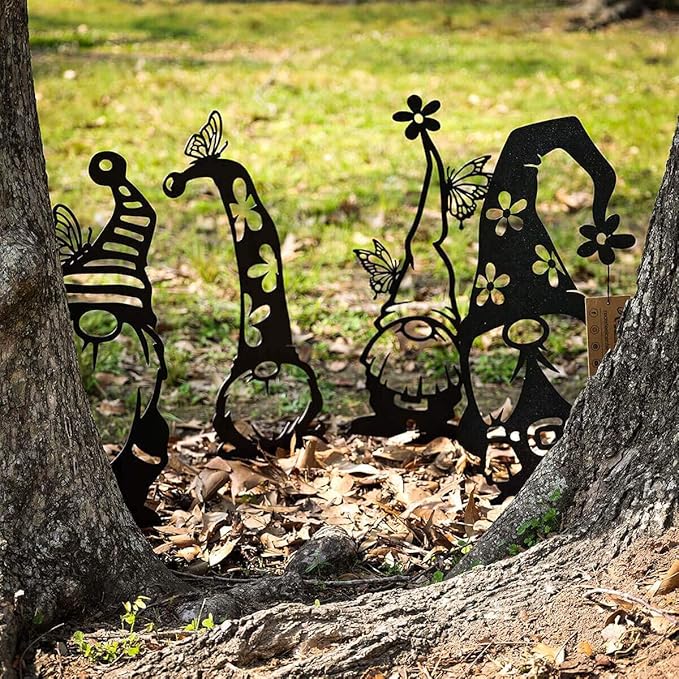RealSteel Metal Garden Gnomes Outdoor – 4 Pack Steel Lawn Ornaments & Statues, Funny Yard Décor, Weatherproof Garden Decorations, Whimsical Yard Art, Holiday Seasonal Décor, Unique Gift for Gardeners