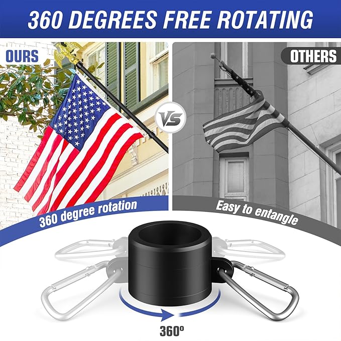 Flag Pole for Outside House, Outdoor Black Heavy Duty Porch 6 FT Flag Pole Kit, for Residential or Commerical, Tangle Free Flagpole (Include American 3 X 5 Flag, Wall Mount Holder, Eagle Shaped Head)