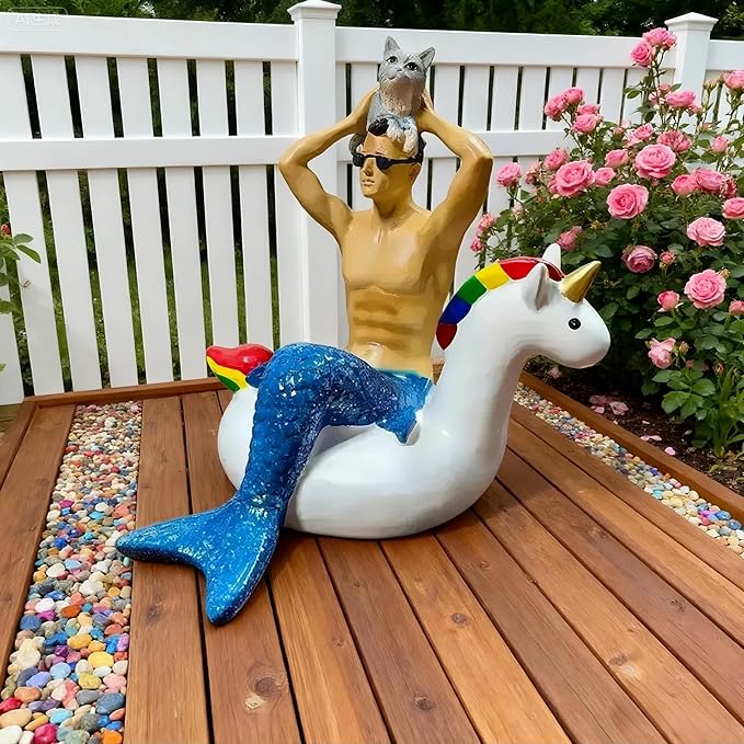 Funny Merman Statue-Sitting Unicorn Merman Figure Ornament -Great Home &Garden Sculpture for Decorate Swimming Pool/Pond/Planter Stands/Book Shelf/Corner Table, Christmas Unique Gifts