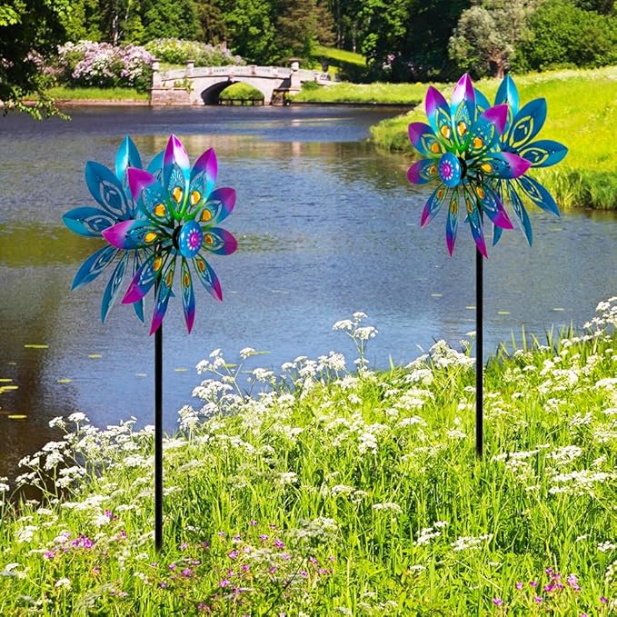 VEWOSTAR Metal Wind Spinner,13” Wind Spinners Outdoor,Peacock Windmill with Stake,Kinetic Wind Spinners for Yard and Garden,Multi-Color Pinwheels Yard Wind Sculptures,Waterproof Spinner for Patio Lawn