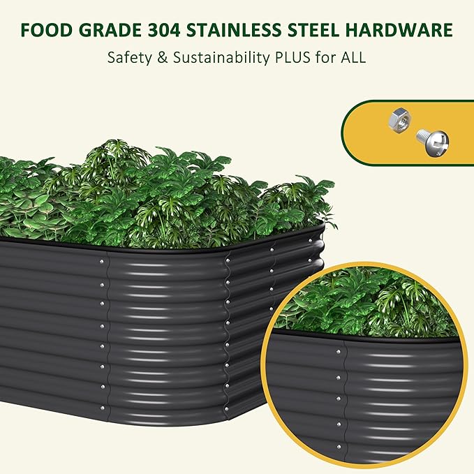 BlueWish 8x4x2FT Raised Garden Bed with 3 Aluminum Support Rods, Many-in-1 Modular Planter Box with Bottomless Design, 24’’H Galvanized Raised Garden Bed for Vegetable, Flower, Fruit, Grey