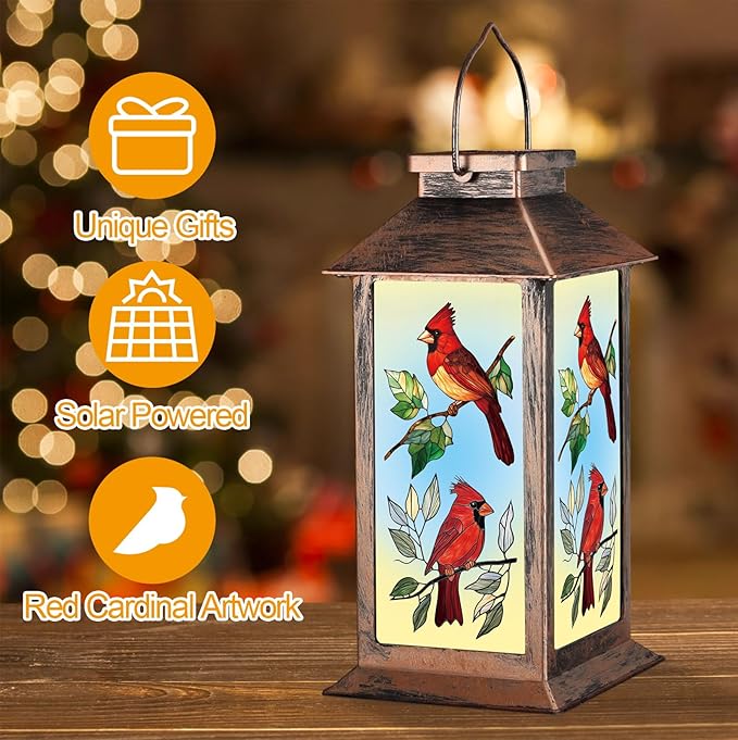 Solar Lanterns with Cardinal Theme Outdoor Waterproof Decorative Lights for Garden Birthday Gifts for Women, Mom, and Grandma Solar LED Hanging Lights for Yard, Patio, Lawn, and Porch(Limb)