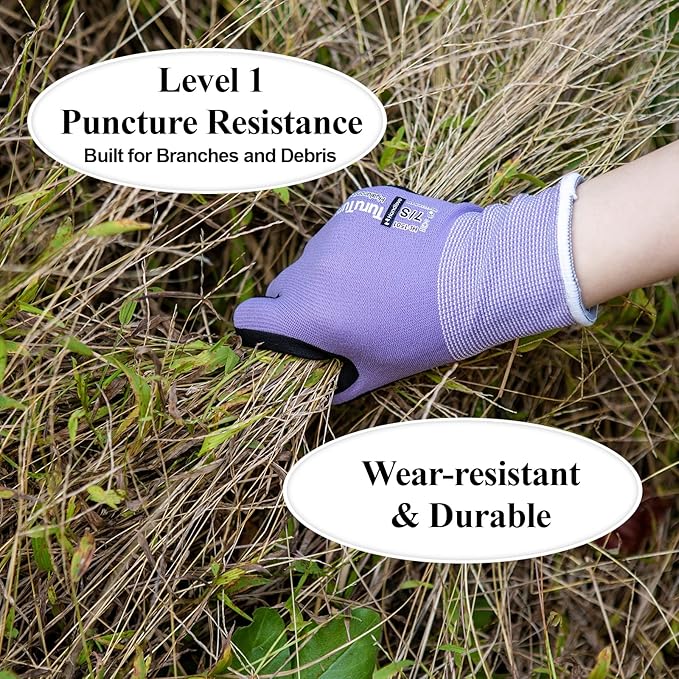 HandLove 2 Pairs Gardening Gloves for Women-Moisturizing Durable Work Gloves.Latex-free Sandy Nitrile Coated for Yard Garden,Touchscreen Friendly Protective Work with Grip, Large,Blue&Purple