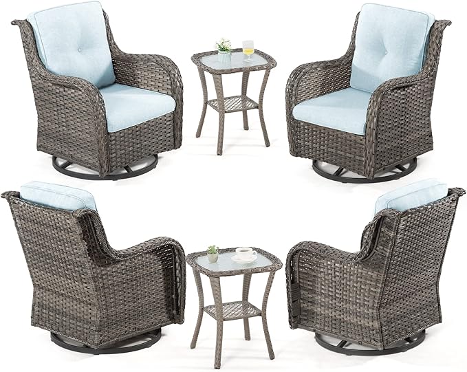 Joyside 6 Piece Wicker Patio Furniture Set, Outdoor Swivel Rocker Patio Chairs with High Back, Deep Seating, Wide Armrest, Thickened Cushions, Outdoor Furniture for Deck, Porch Use