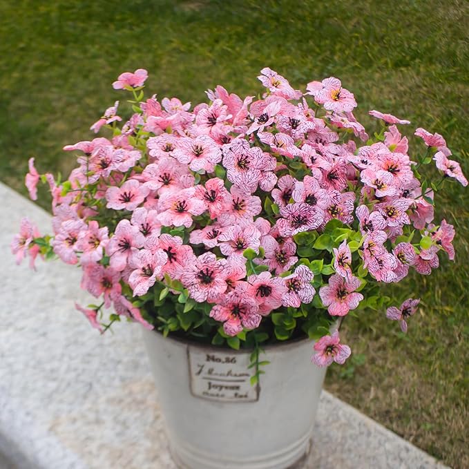 HIFORESTAR Pink Artificial Outdoor Flowers 12 Bundles Vibrant Wild Flowers Silk Daisy Faux Floral Plants Arrangements for Porch, Yard, or Flower Bed Decor (Pink Daisy)