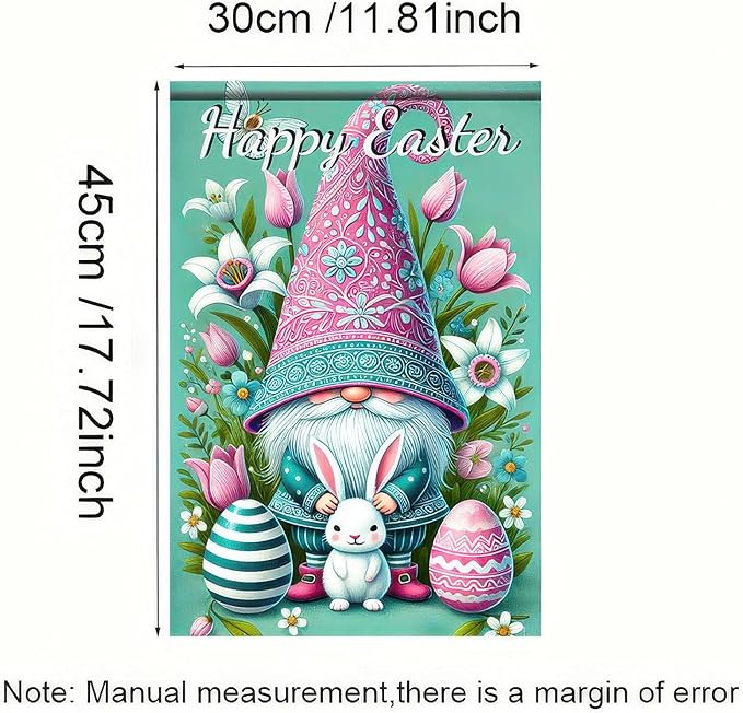 Happy Easter Garden Flag 12x18 Inch Double Sided Easter Gnome Bunny Floral Egg Design Small Outdoor Yard Flag Spring Easter Decor for Porch Lawn Patio Garden
