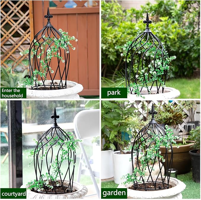 23-Inch Metal Obelisk Trellis for Climbing Plants | Sturdy Iron Design, Ideal for Outdoor Roses and Potted Vines | Easy Assembly, Compact Vertical Garden Decor for Indoor & Outdoor Use
