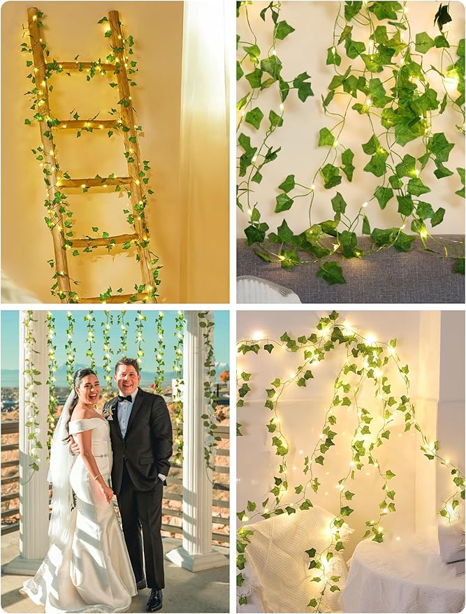 Vines with Fairy Lights,23ft Ivy Twinkle Lights Battery Operated,73 LED Leaf String Lights for Bedroom,Room,Wall,Celling,Curtain,Party,Wedding,Christmas Decor (Warm White)