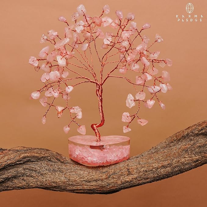 Rose Quartz Crystal Tree Gifts for Women, Handmade Chakra Healing Crystals Tree of Life for Positive Energy, Money, Good Luck, Home and Office Decor, Thoughtful Birthday Gifts for Mom