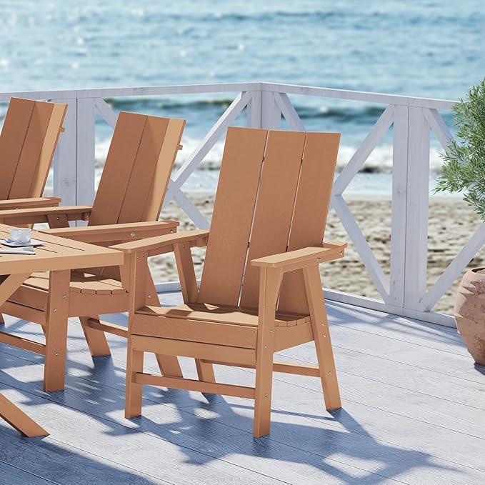 WestinTrends Ashore Outdoor Patio HDPE Plastic Modern Adirondack Dining Chair Teak