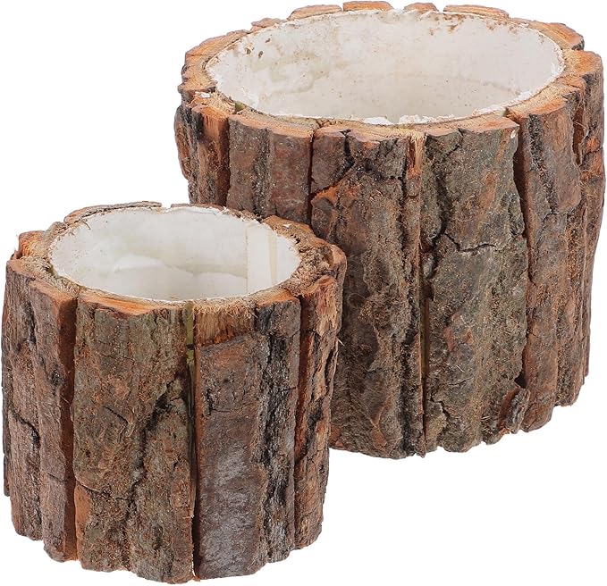 ARTIBETTER Bark Planter Pot 2pcs Wood Bark Flower Pot Natural Log Succulent Planter Rustic Tree Stump Farmhouse Flower Bucket Plant Container Holder for Home Art Decor