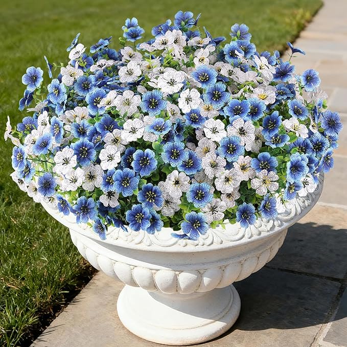 16 Bundles Artificial Flowers for Outdoors, Realistic Fake Silk Flowers for Outside, No Fade Faux Eucalyptus Plants for Outdoor Planter, Window Box, Hanging Basket - Porch Patio Garden Decor