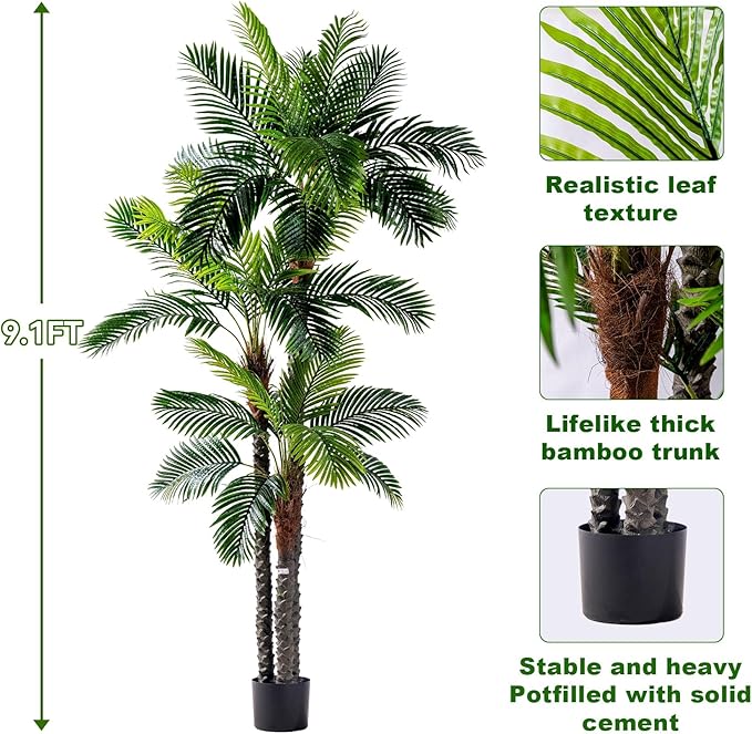 Erimda 9.1FT Artificial Phoenix Palm Tree Artificial Plants Indoor Outdoor Large Faux Coconut Silk Palm Tree Tropical Fake Tree Faux Sago Palm Plant for Modern Farmhouse Yard Outside Patio Poolside
