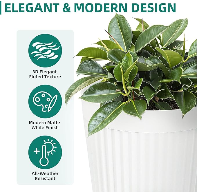Ultym 20" Tall Planters for Indoor Outdoor Plants (Set of 2), Cement-Look Large Flower Pots, High-Desity Resin Planters, UV-Protected Outdoor Pots for Garden, Balcony, Porch or Living Room Decor