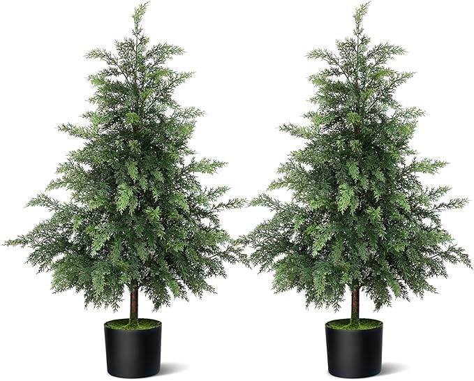 YXZZWL 3FT Real Touch Cedar Topiary Trees for Front Porch Decor, Artificial Shrubs Faux Plants Potted UV Resistant Fake Greenery for Outdoor Indoor Door Garden Farmhouse Home Decoration (Set of 2)
