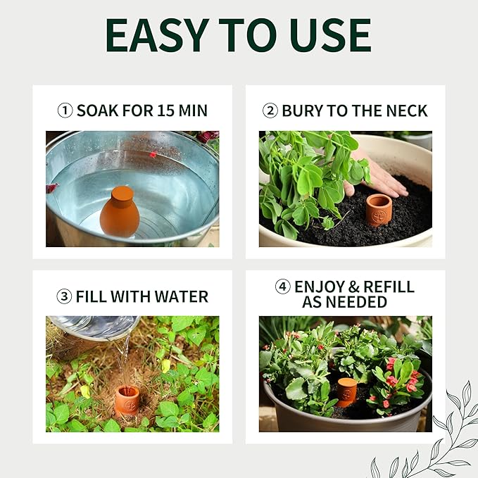 16 oz Ollas Self Watering Terracotta Pots, Olla Plant Watering Globes, Self Watering Planter Insert for Outdoor & Indoor Plants, Vacation Watering Devices Spikes Waterer System, 2 Pack