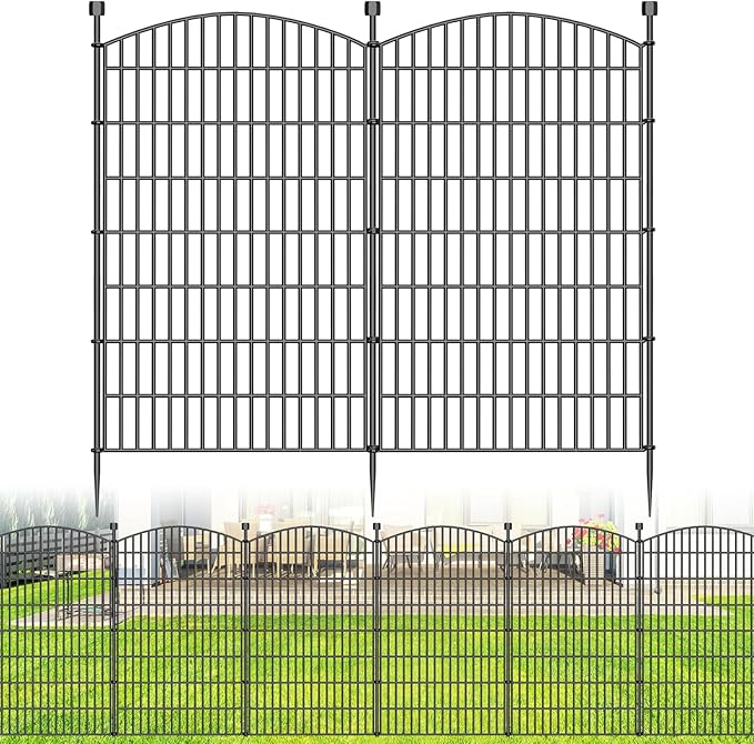 No Dig Decorative Garden Fence 10 Panels, 48 in (H) x 26 ft (L), Dog Fence Outdoor for Yard, Rustproof Metal Animal Barrier Ground Stakes Fencing for Garden, Patio, Flower Bed