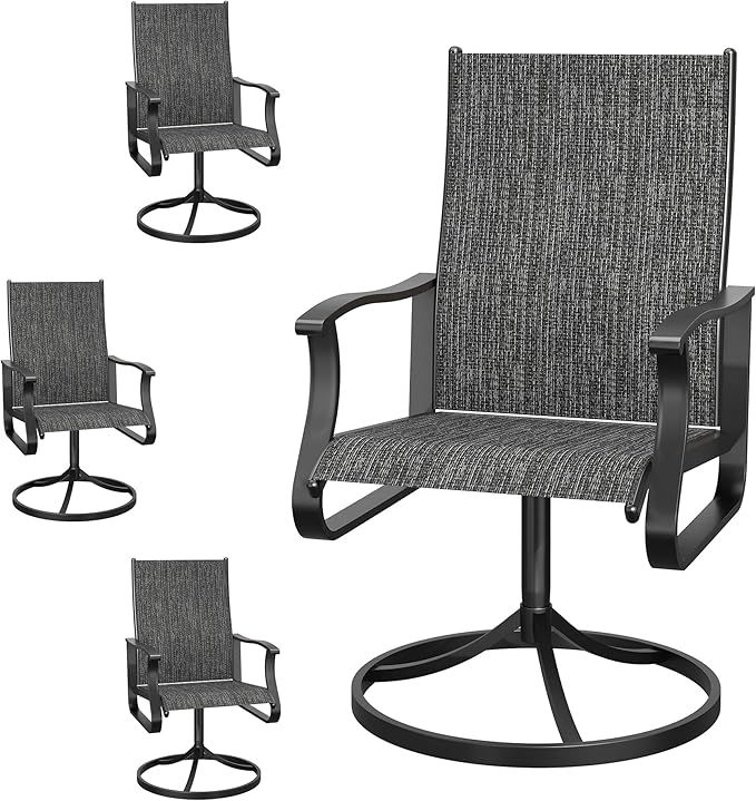 Patio Swivel Chairs Set of 4, Outdoor Dining Chairs with High Back, 360° Swivel Rocker Chair in All-Weather Textilene & Metal Frame for Garden, Porch, Backyard, Balcony(Dark Grey)