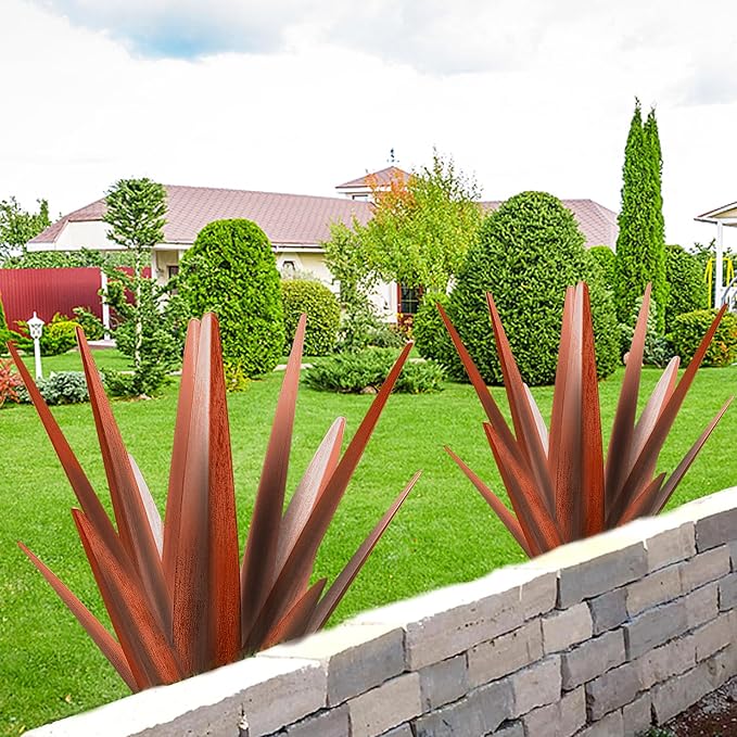 TOMBABY Enlarge Metal Plants Tequila Rustic Sculpture, Outdoor Patio Yard, Home Decor Hand Painted Agave Garden Statue, Outdoor Lawn Ornaments Yard Stakes for Mom Gift (1 Large coppery)