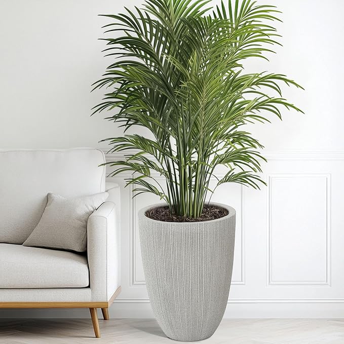 Ultym 19" H Mediterranean Planter for Indoor/Outdoor Plants, Set of 2 Large Flower Pot with Drainage Hole, Weather/UV Resistant Resin Planters for Garden Patio Porch Home Office Decor, Beige Fluted