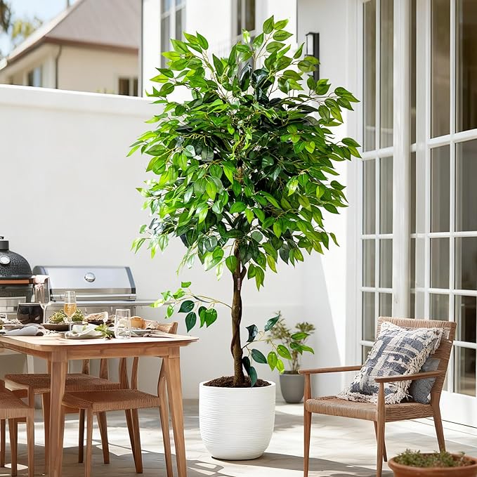 Erimda 6ft Artificial Ficus Tree for Home Decor, Faux Silk Plants Faux Plant Fake Silk Trees with Pot for Indoor House Living Room Office Garden
