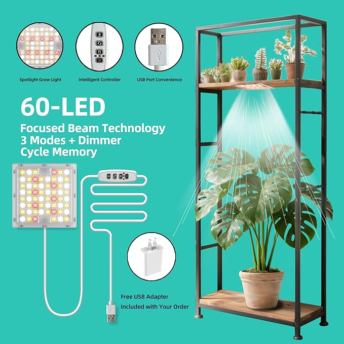 Stick-On Under Cabinet Grow Lights with Timer, High PPFD Sun-Like Full Spectrum LED Puck Light for Indoor Plants, Succulents, Mini Spotlight for Shelves, Terrarium & Display Case (3500K Warm White)