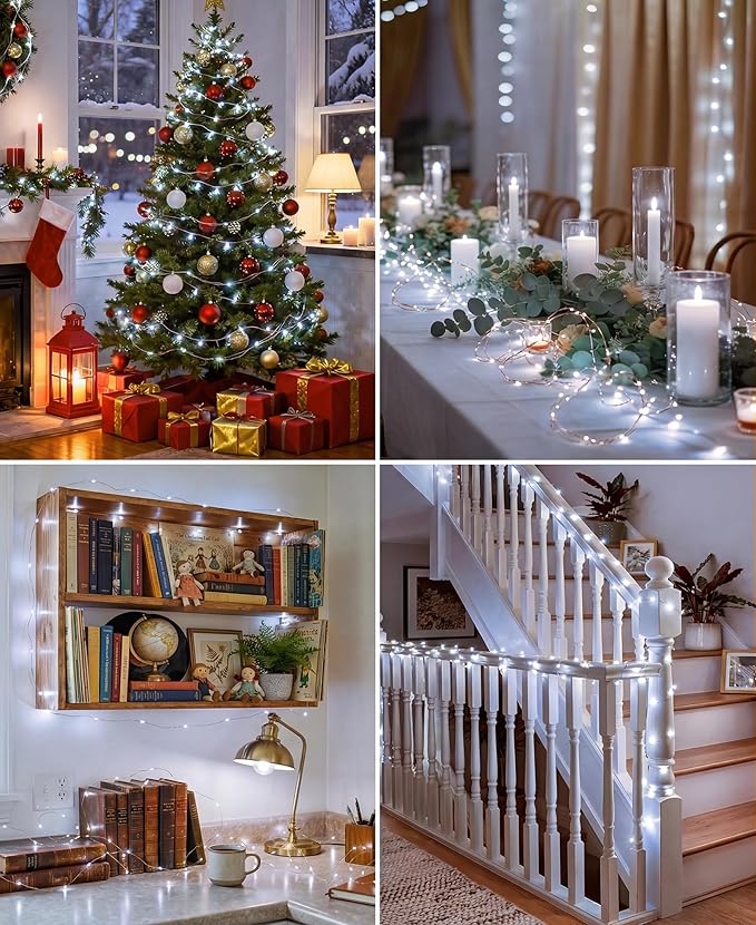 Plug-in Fairy Lights, 66 Ft 200 LED String Light with Remote, 8 Modes, Timer and Dimming Twinkle Lights for Indoor, Bedroom, Party, Decoration, Holiday, Cold White
