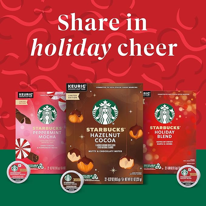 Starbucks K-Cup Coffee Pods, Medium Roast Coffee for Keurig Brewers, Holiday Blend, 100% Arabica, Limited Holiday Edition, 1 Box (32 Pods)