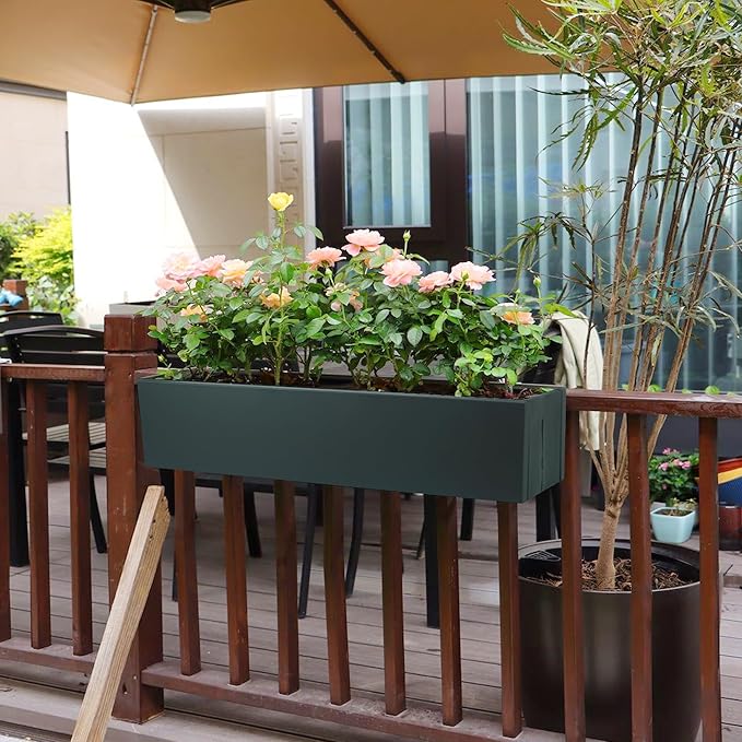 TISUWING 2 Pack Metal Railing Planter Box, 30 Inch Balcony Planters with Adjustable Brackets, Large Hanging Planters for Outdoor Fence Deck