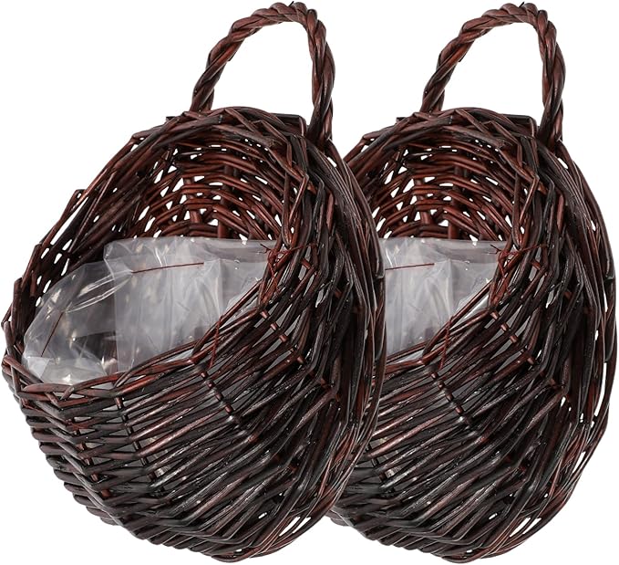 DOITOOL Rattan Woven Hanging Basket: 2PCS Wicker Wall Planter Woven Hanging Storage Basket Wall Flower Holders Indoor Outdoor Bohemia Planter
