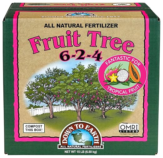 Down To Earth All Natural Fertilizers Organic Fruit Tree - Plant Food for Apples, Pears, Plums and Tropical Fruit Trees 6-2-4, 15 lb
