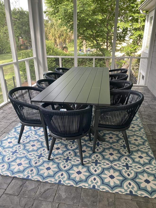 PURPLE LEAF 2 Pieces Outdoor Dining Chairs All-Weather Rattan for Lawn Garden Backyard Deck Patio Dining Chairs with Cushions, Navy Blue and Gray
