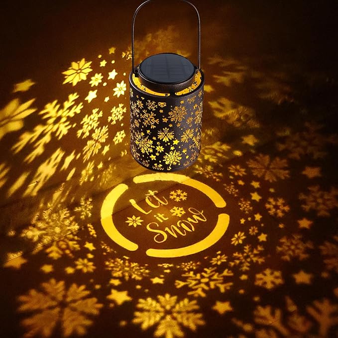 Snowflake Solar Lanterns Outdoor Waterproof, Hanging Metal Copper Lights for Garden, Patio, Porch, Yard, Romantic Valentine’s Gift for Her, Thoughtful Winter Gifts for Mom & Women