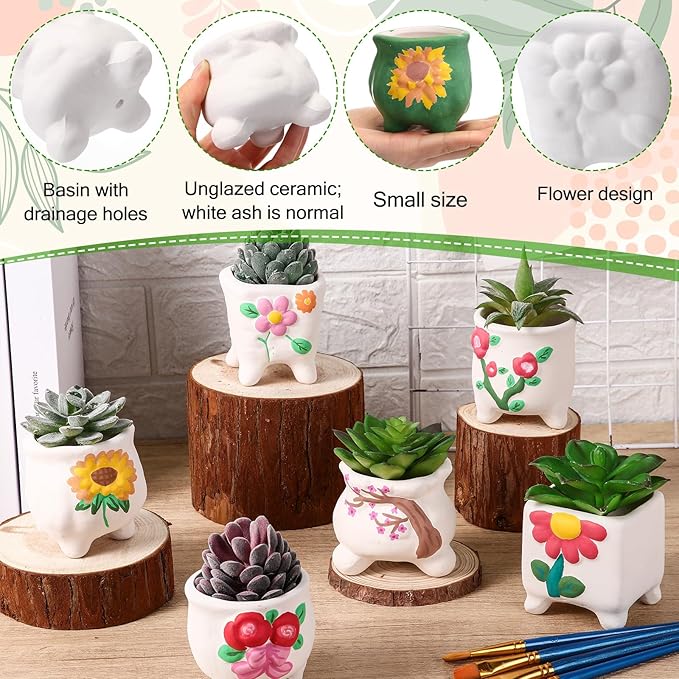 Leitee 18 Pcs Paint Your Own Ceramic Pot Bulk Fall Succulent Pots Ready to Paint Small Pot Mini Succulent Planters Pottery Painting for Spring Valentine Easter Craft(Romantic Flowers)