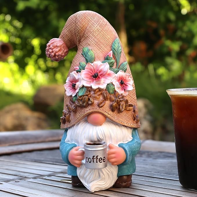 Coffee Gnome Playful and Fun Outdoor Decoration 6.5",Suitable for Garden, Balcony, Lawn Decoration, and Home Decoration, Fairy Garden.Garden Table Decor