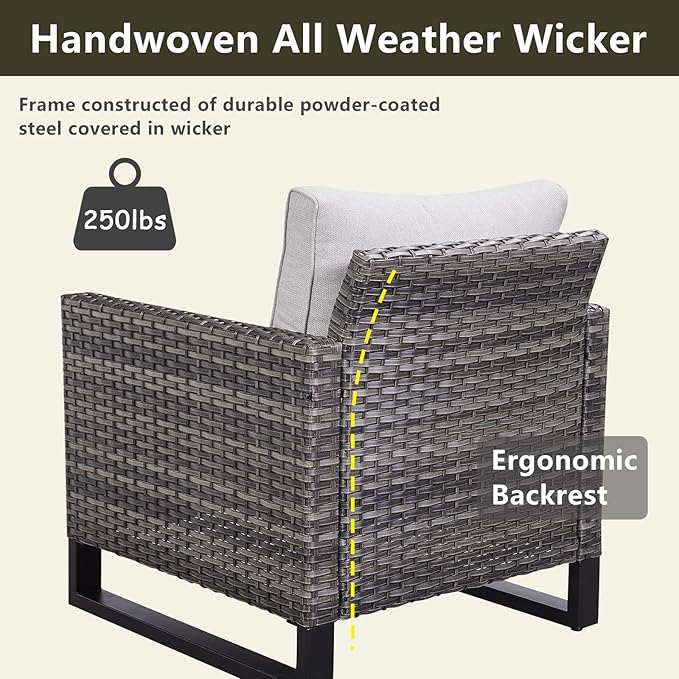Rilyson Wicker Outdoor Patio Chairs Set of 2-2 Piece Rattan Chairs with Waterproof Wicker,Comfortable Cushions and Sturdy Metal Frame for Outside Porch Deck Backyard(Mixed Grey/Beige)