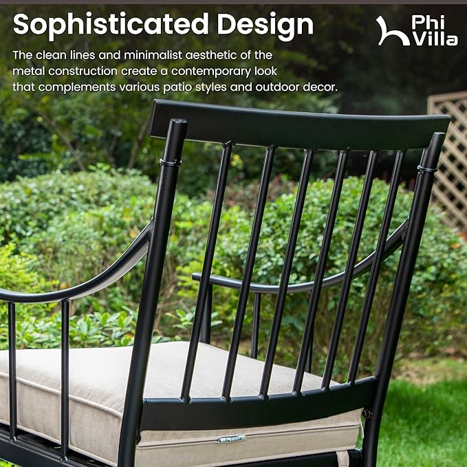 PHI VILLA Swivel Chairs Set of 4 Patio Dining Rocker Chair with Cushion Rocking Patio Furniture for Garden Backyard Bistro, Beige