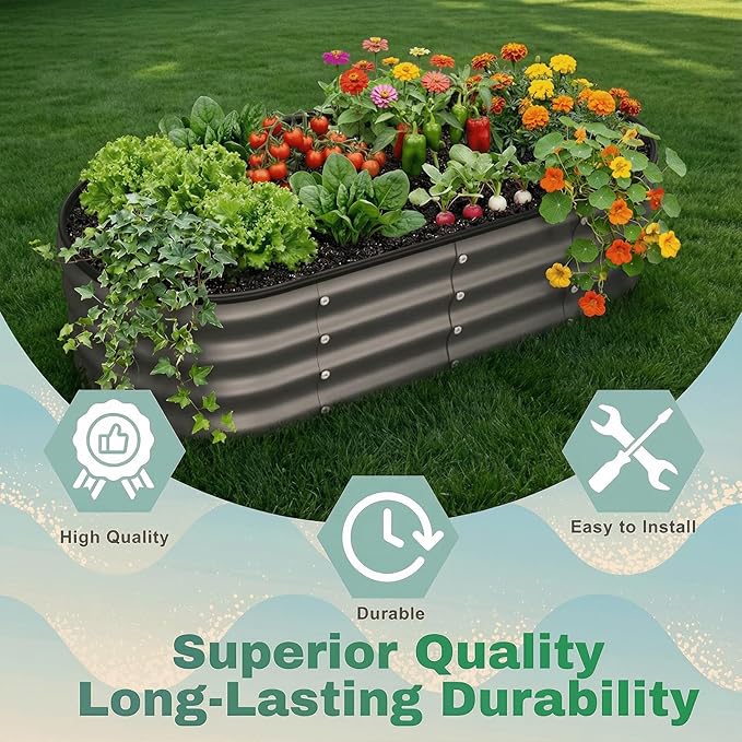 4x2x1 FT Raised Garden Bed, Metal Planter Box Outdoor, Planters for Outdoor Plants, Flower, Vegetables, Herbs (Dark Gray,1PC)