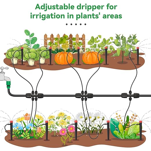 50pcs Drip Irrigation Emitters for 1/4" Irrigation Tubing,Adjustable 360 Degree Irrigation Dripper with 1/4" Barbed Coupling Fittings,Garden Drip Emitters for (4-7mm) Watering System Kit