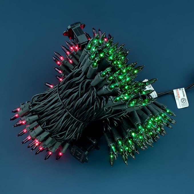 YULETIME 200 Green & Purple Halloween Lights with Black Wire, Pack of 2 Sets 33 ft 100 Count UL Certified Christmas String Lights (Green & Purple)