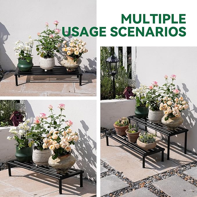MultirackX Metal Plant Stand, Rust-proof Aluminum Display Rack, Plants Display Stands Decoration Racks for Living Room Garden Balcony Patio (Black, 41.3Inch Tall)