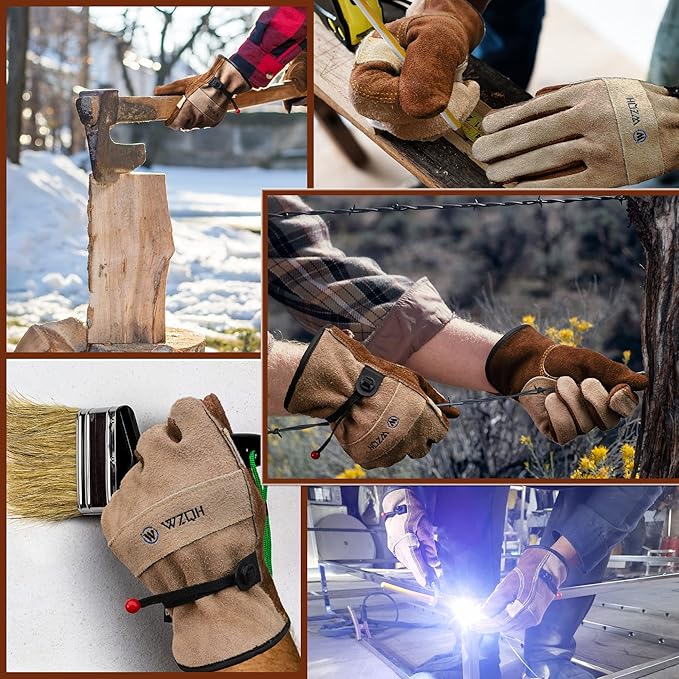 Leather Work Gloves for Men or Women. Medium Glove for Gardening, Tig/Mig Welding, Construction, Chainsaw, Farm, Ranch, etc. Cowhide, Cotton Lined, Utility, Firm Grip, Durable. Pink-Grey M