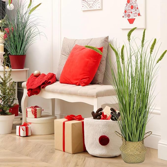 Ttranewsoo Green Onions Fake Plants,Artificial Plants Indoor, Fake Grass Decor Green Plant Fake Outdoor Flowers Fake Succulents,Artificial Tall Grass Plants with Pots House Decorative (47" 1 Pack)