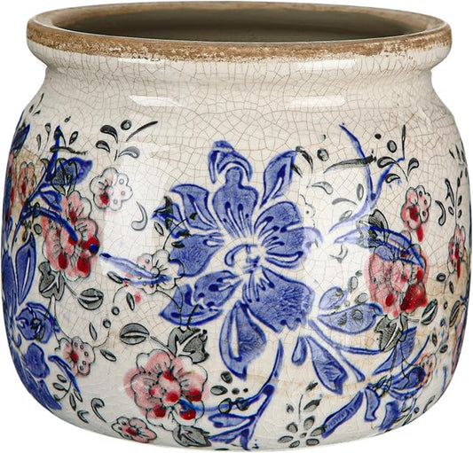 Vintage Planter Large Ceramic Plants Pot Blue Red Peony Ice Crack Cottage Scroll Vase Flower Vase Pot Indoor Plants Home Kitchen Decor Farmhouse Antique Decorative Gifts