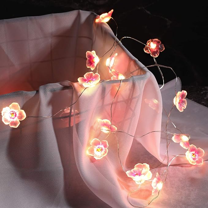 Mudder 2 Pieces Cherry Blossom Lights LED Flower String Light Blossom Decor Battery Wire Fairy LED Garland for Birthday Wedding Bedroom Party Decoration(16.4 ft,Cherry)