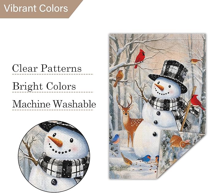 Louise Maelys Winter Garden Flag Snowman Cardinal Deer Rabbit 12x18 Inch Double Sided Welcome Christmas Xmas Holiday Seasonal Plaid Small Burlap Yard Sign Outside Outdoor House Decor