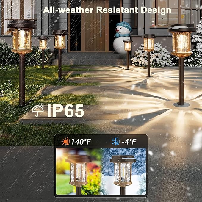 XMCOSY+ Solar Lights Outdoor Waterproof, Solar Pathway Lights, 20 LM LED Glass Water Lens, Solar Powered Landscape Lighting for Garden Path Outside Driveway Walkway Backyard Sidewalk (‎Black & Brown)