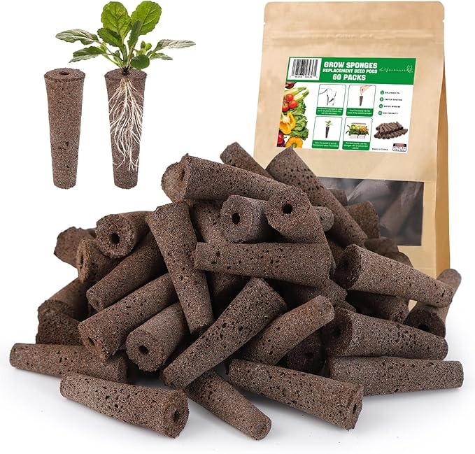 60 Pack Grow Sponges - Replacement Seed Pods for AeroGarden and Hydroponics Indoor Growing System - Ideal for Herb Gardening and Root Growth