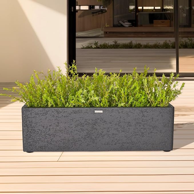 TerraDeco 31 Inch Rectangular Concrete Planter,Durable All-Weather Use with Drainage Holes,Large Rectangular Planter for Outdoor Indoor Plants